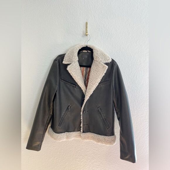 MOTHER The Mile High bomber jacket in brown faux leather and Sherpa detail M - Picture 7 of 16